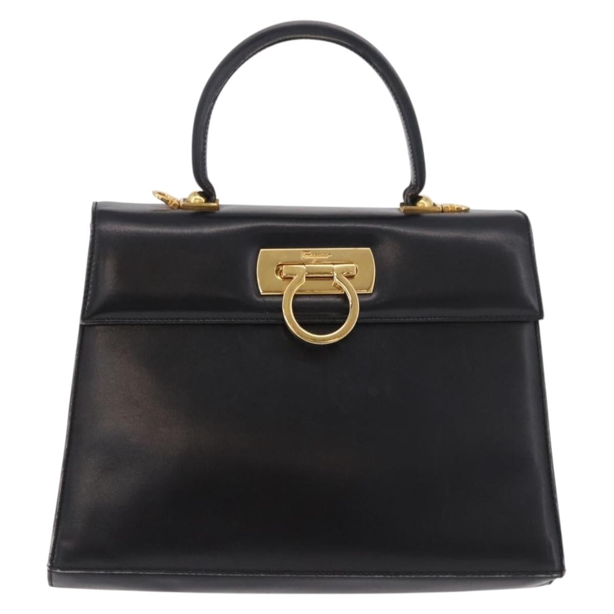 Salvatore Ferragamo Gancini Hand Bag Leather Black Gold Auth 183947 - Jerrillo image 2