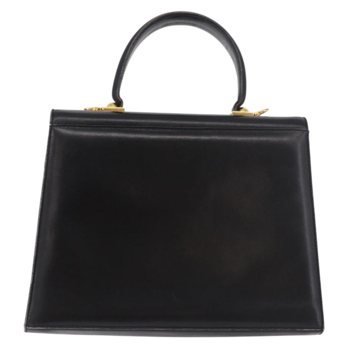 Salvatore Ferragamo Gancini Hand Bag Leather Black Gold Auth 183947 - Jerrillo image 3