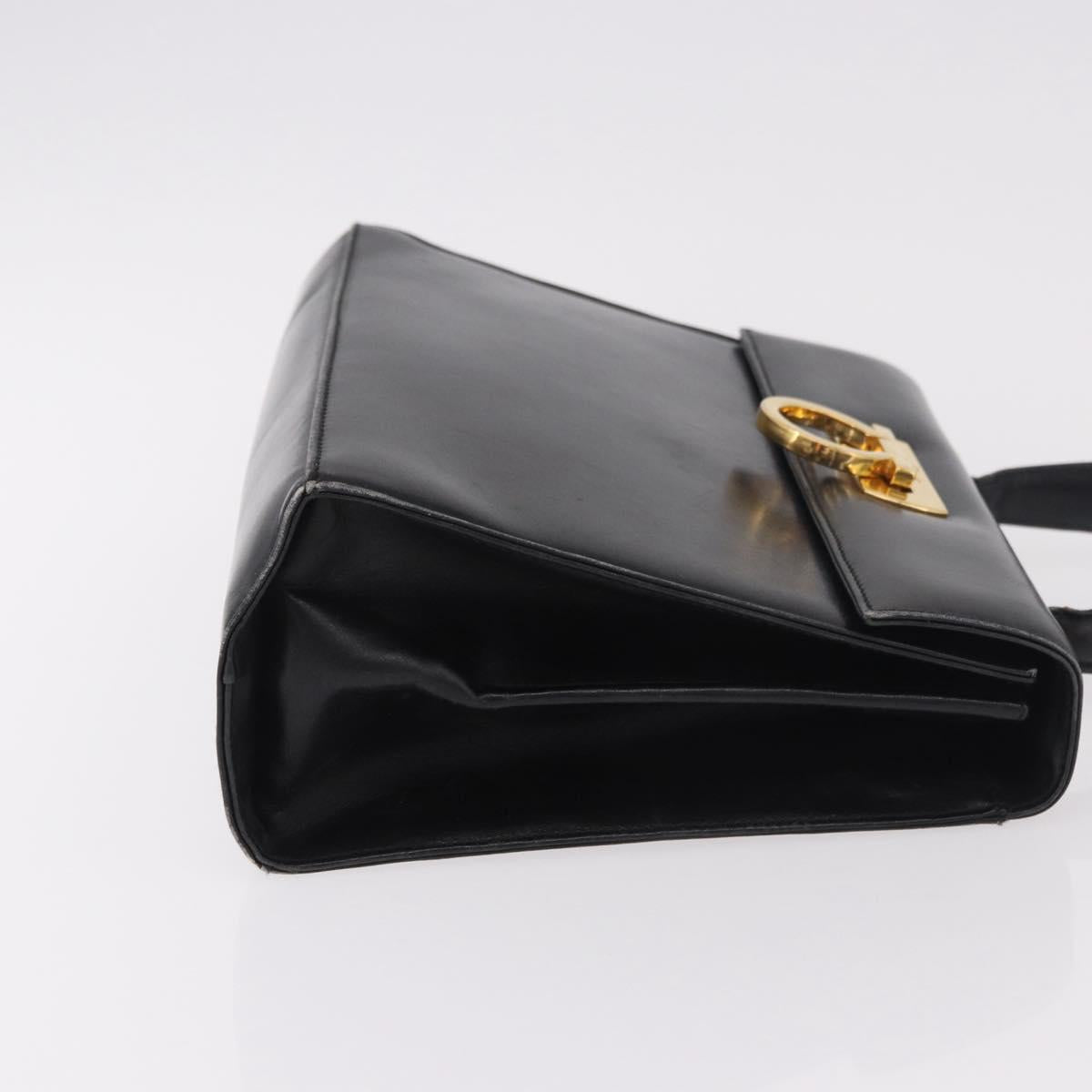 Salvatore Ferragamo Gancini Hand Bag Leather Black Gold Auth 183947 - Jerrillo image 4