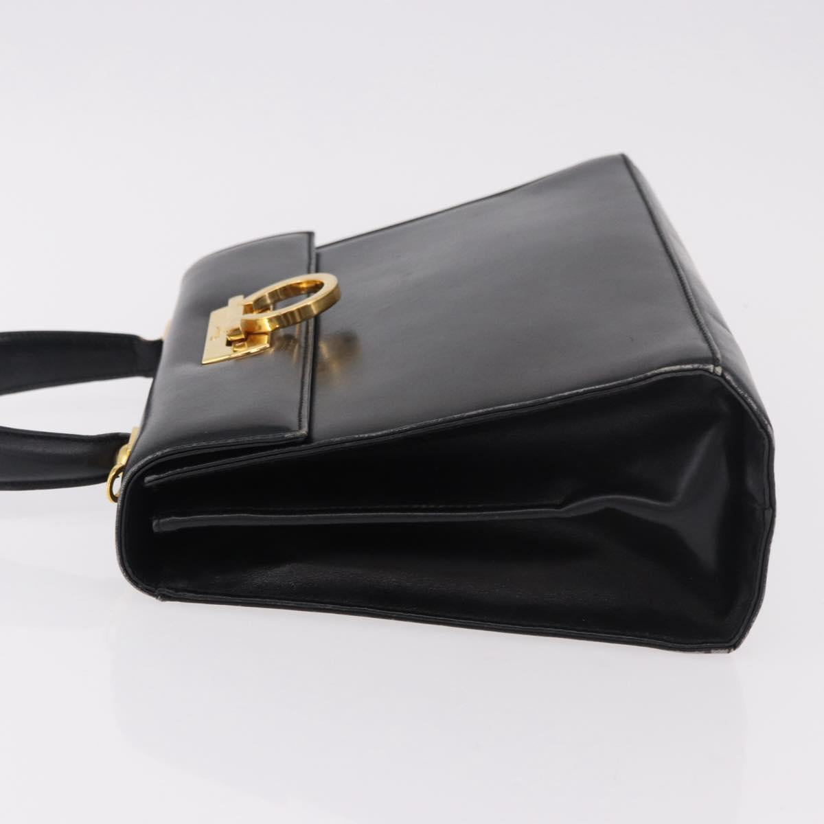 Salvatore Ferragamo Gancini Hand Bag Leather Black Gold Auth 183947 - Jerrillo image 5