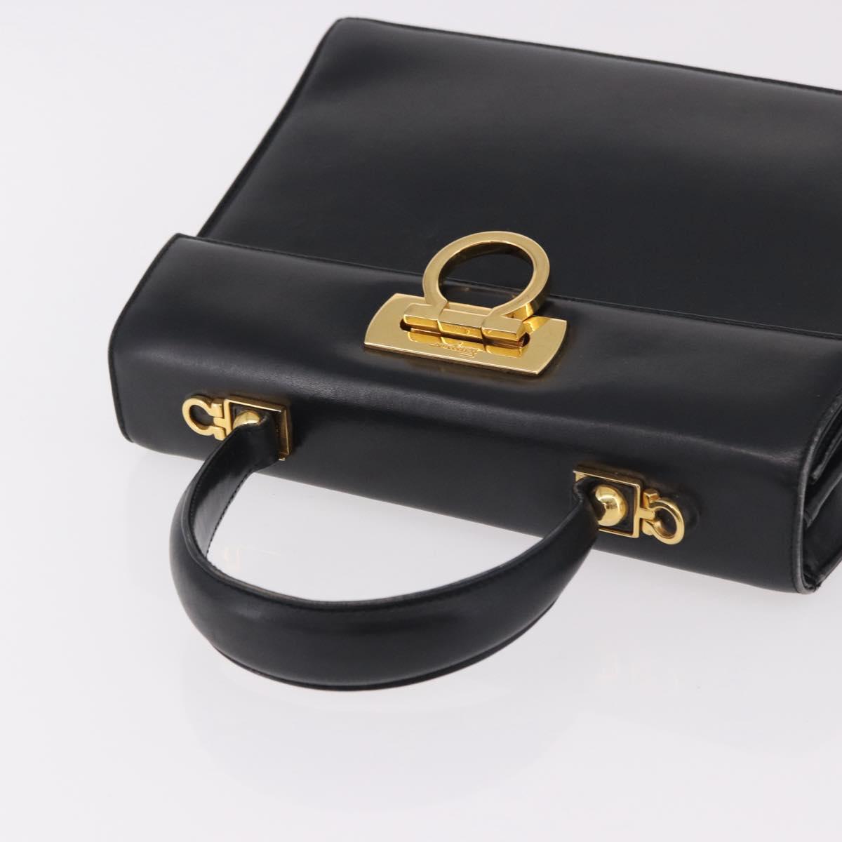 Salvatore Ferragamo Gancini Hand Bag Leather Black Gold Auth 183947 - Jerrillo image 6