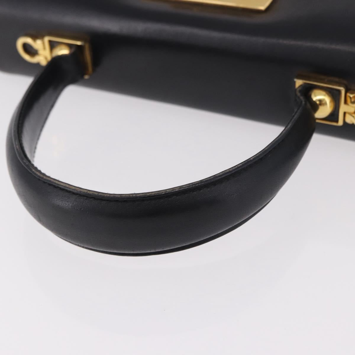 Salvatore Ferragamo Gancini Hand Bag Leather Black Gold Auth 183947 - Jerrillo image 7