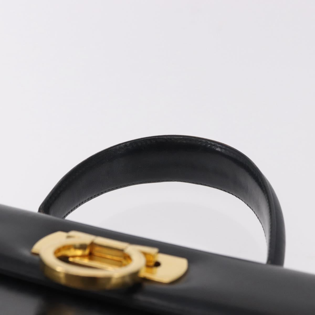 Salvatore Ferragamo Gancini Hand Bag Leather Black Gold Auth 183947 - Jerrillo image 8