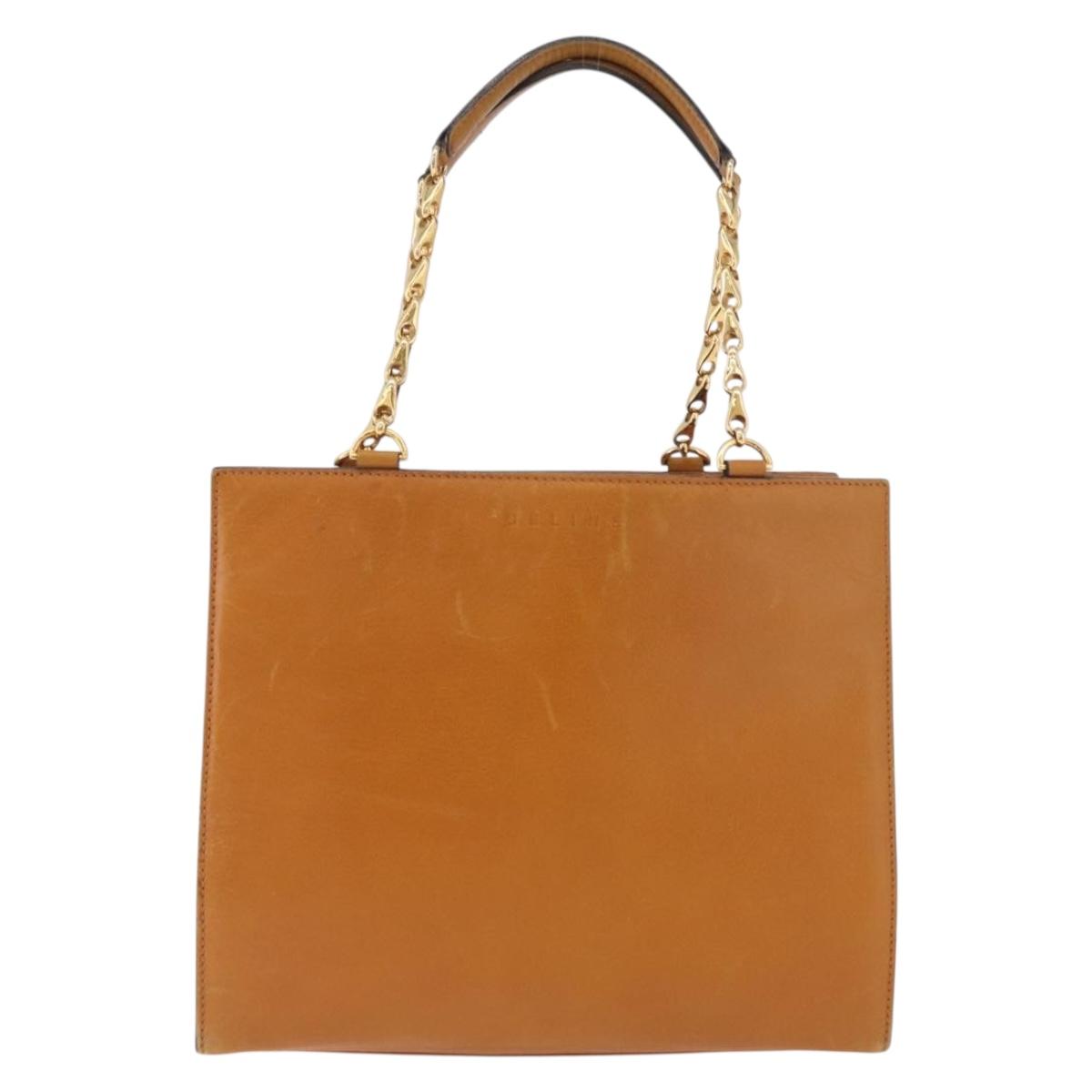 CELINE Chain Hand Bag Leather Beige Gold Auth 184329A - Jerrillo image 2