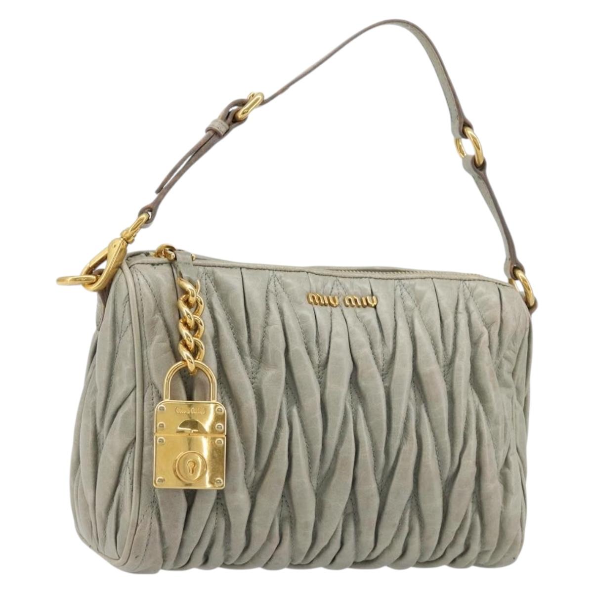 Miu Miu Matelasse Accessory Pouch Leather Gray Gold Auth 184365M - Jerrillo