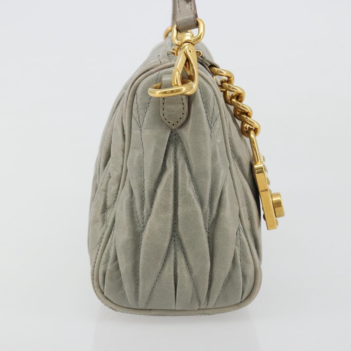 Miu Miu Matelasse Accessory Pouch Leather Gray Gold Auth 184365M - Jerrillo image 4