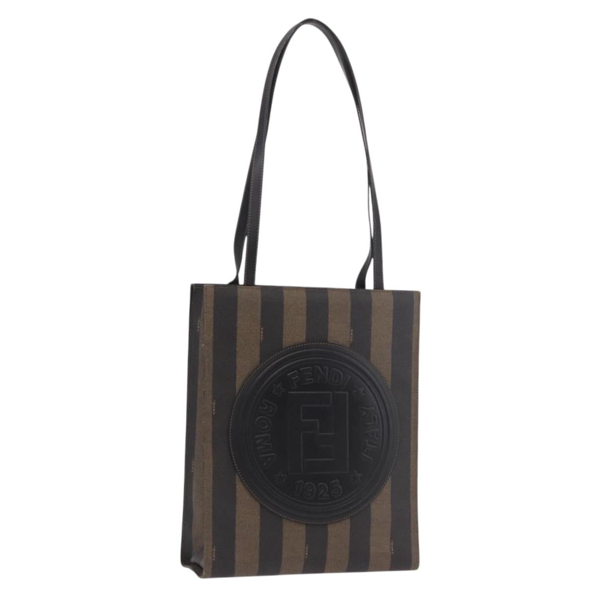 FENDI Pecan Canvas Tote Bag PVC Brown Black Auth 184531A - Jerrillo