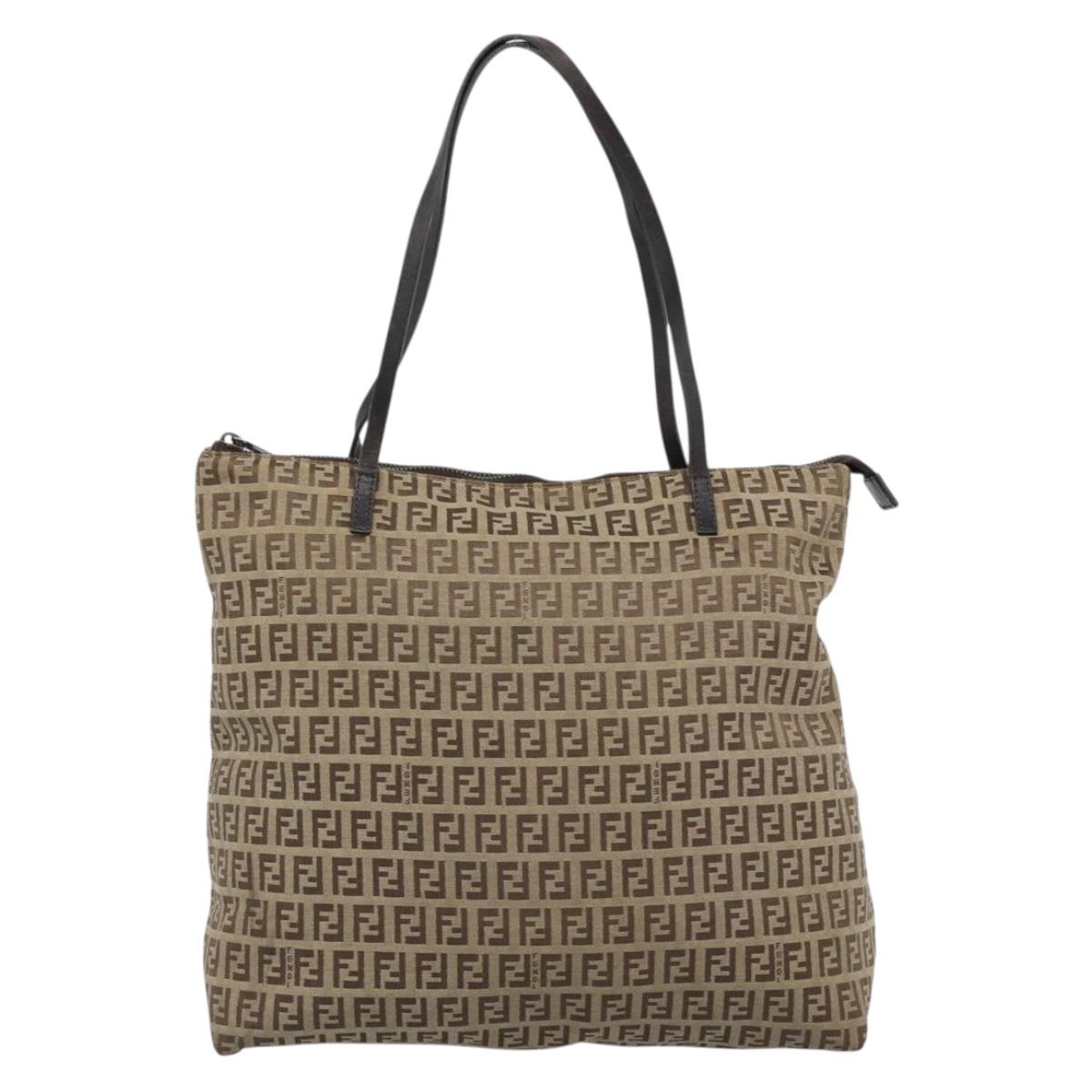 FENDI Zucchino Canvas Hand Bag Beige Silver Auth 184532 - Jerrillo image 2