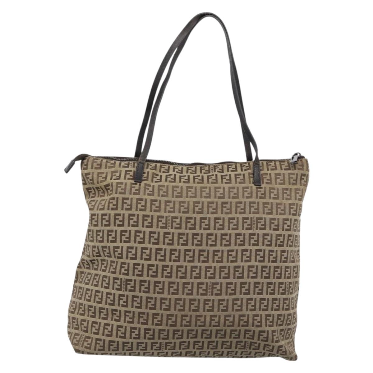 FENDI Zucchino Canvas Hand Bag Beige Silver Auth 184532 - Jerrillo image 3