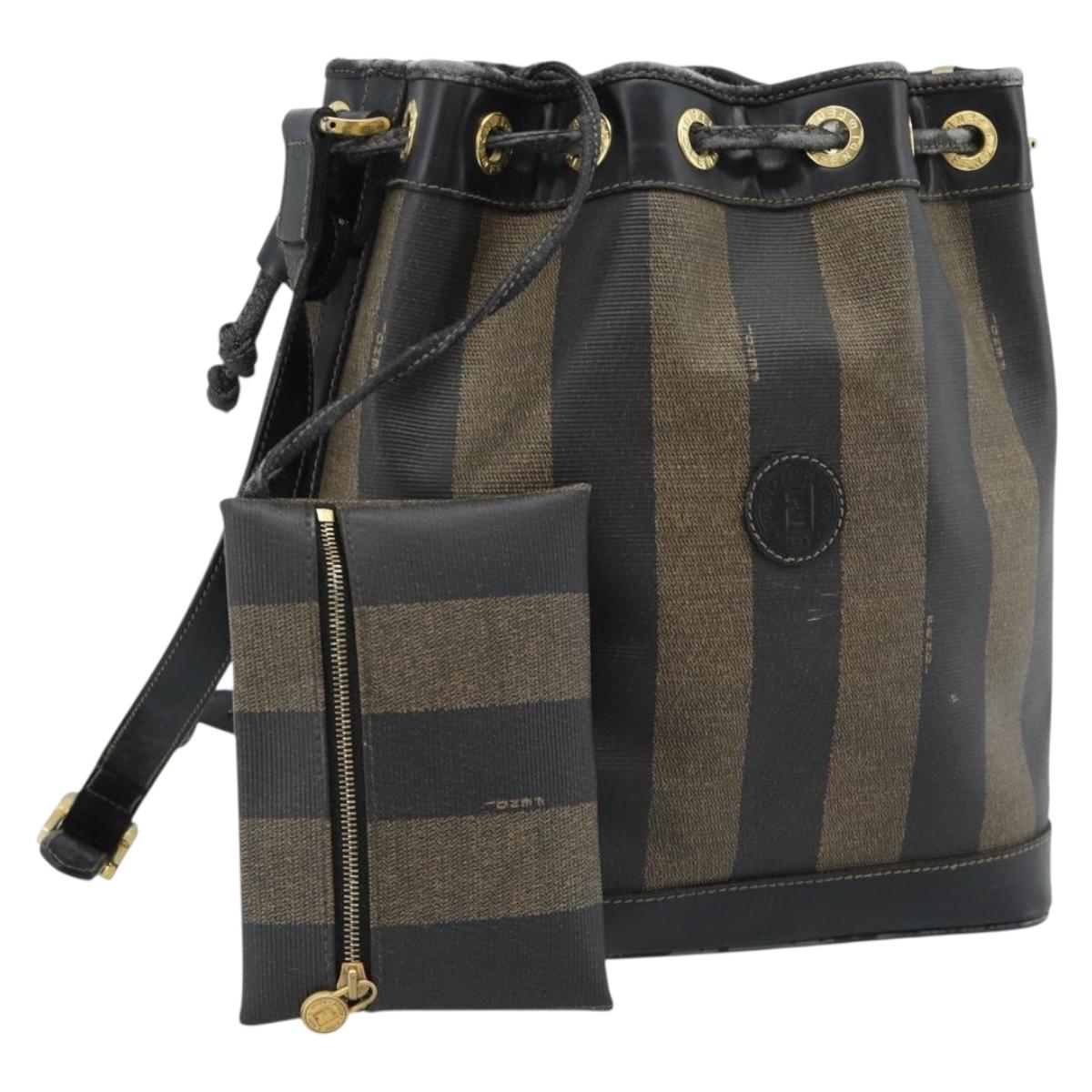 FENDI Pecan Canvas Purse Shoulder Bag PVC Brown Gold Auth 184581 - Jerrillo