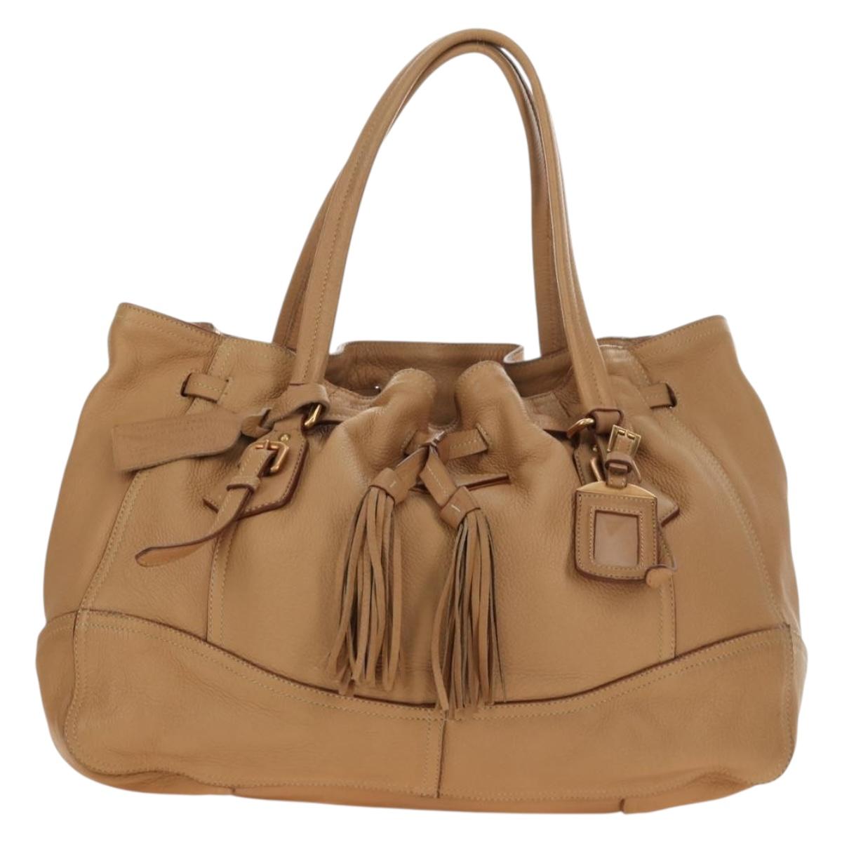 PRADA Tote Bag Leather Beige Gold Auth 184582V - Jerrillo image 2