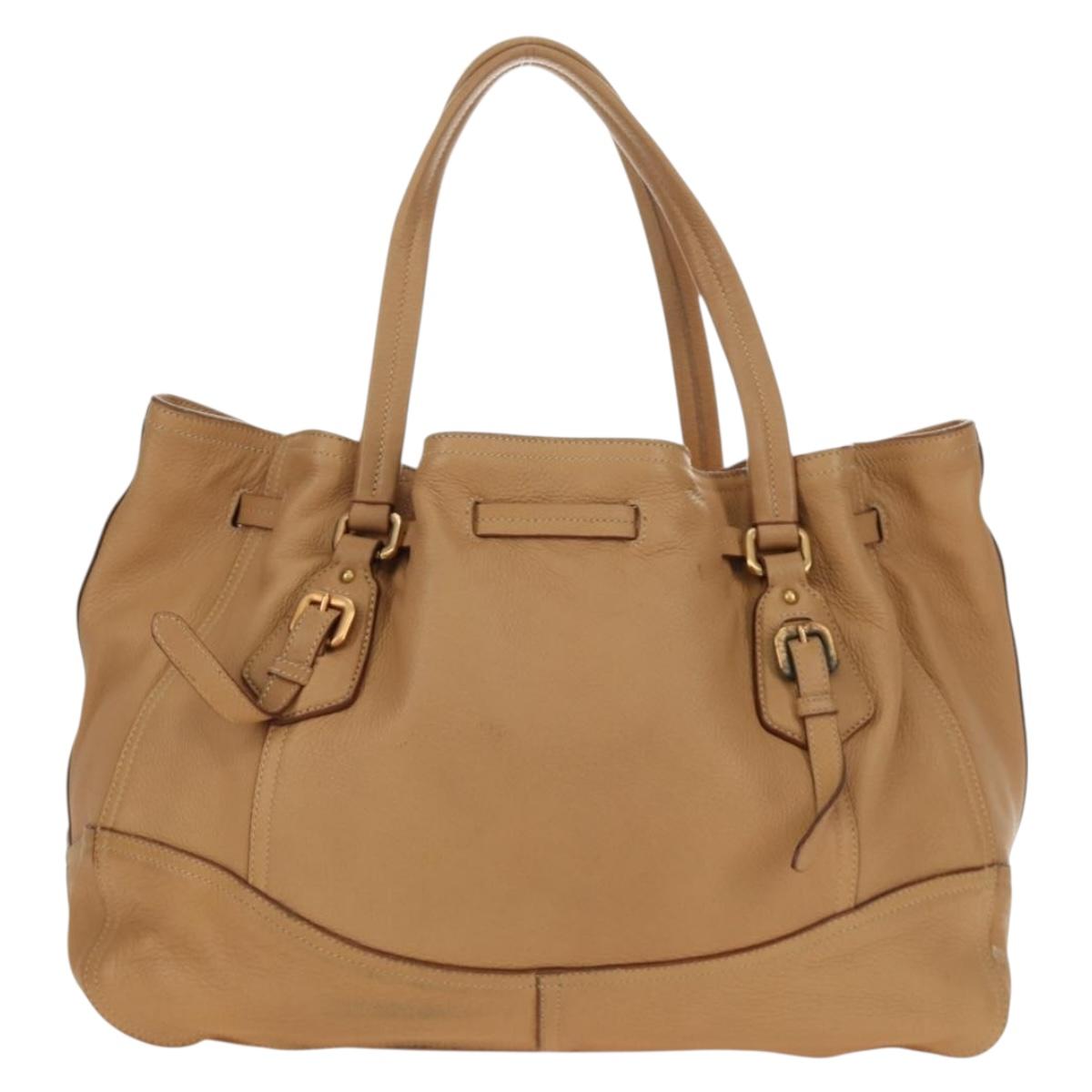 PRADA Tote Bag Leather Beige Gold Auth 184582V - Jerrillo image 3