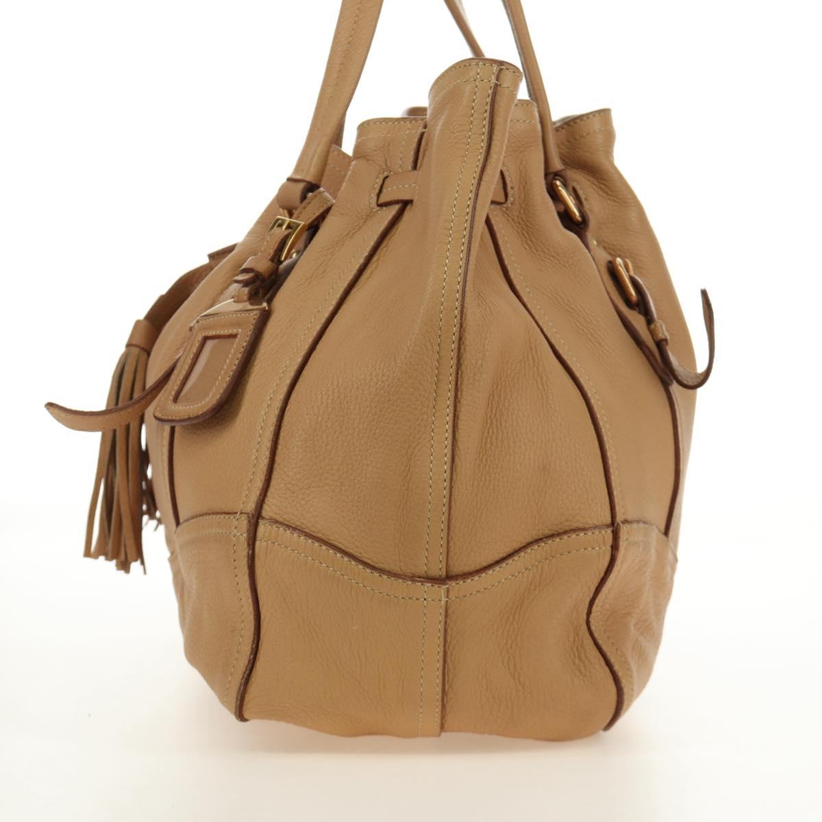 PRADA Tote Bag Leather Beige Gold Auth 184582V - Jerrillo image 6