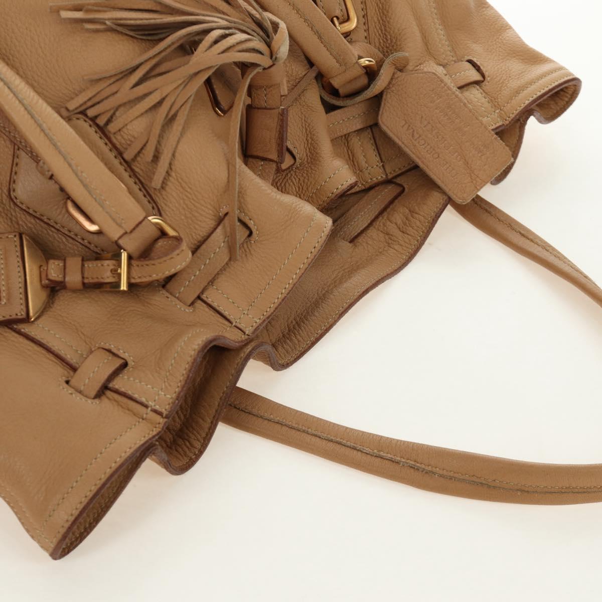 PRADA Tote Bag Leather Beige Gold Auth 184582V - Jerrillo image 8