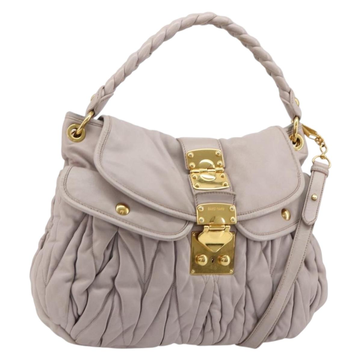Miu Miu Matelasse Shoulder Bag Leather 2way Gold Purple gray Auth 184618A - Jerrillo