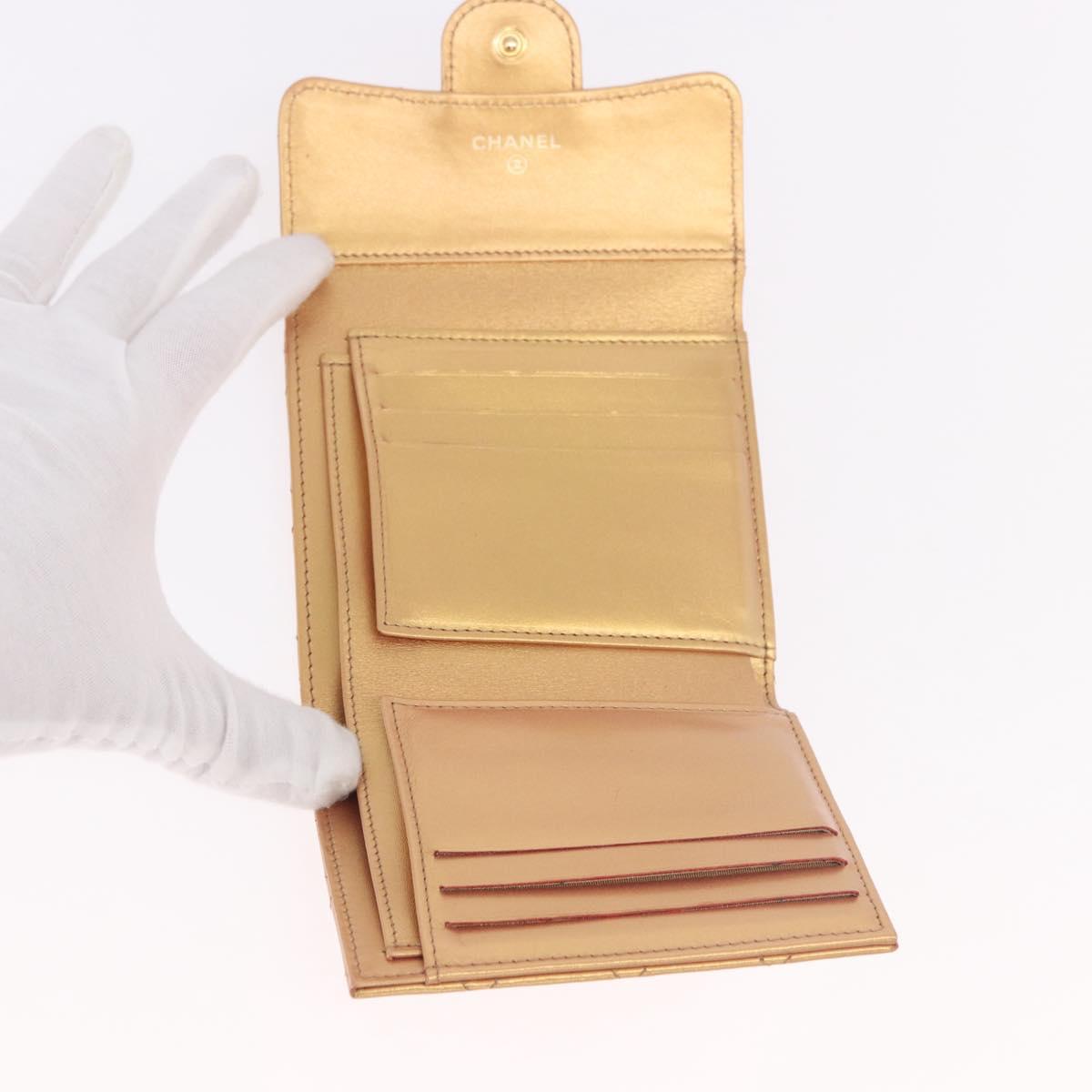 CHANEL Matelasse Compact Wallet Lamb Skin Gold CC Auth 184655M - Jerrillo image 9