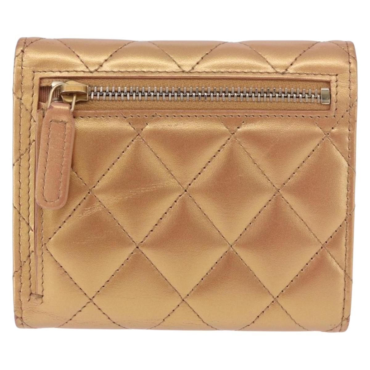 CHANEL Matelasse Compact Wallet Lamb Skin Gold CC Auth 184655M - Jerrillo image 3