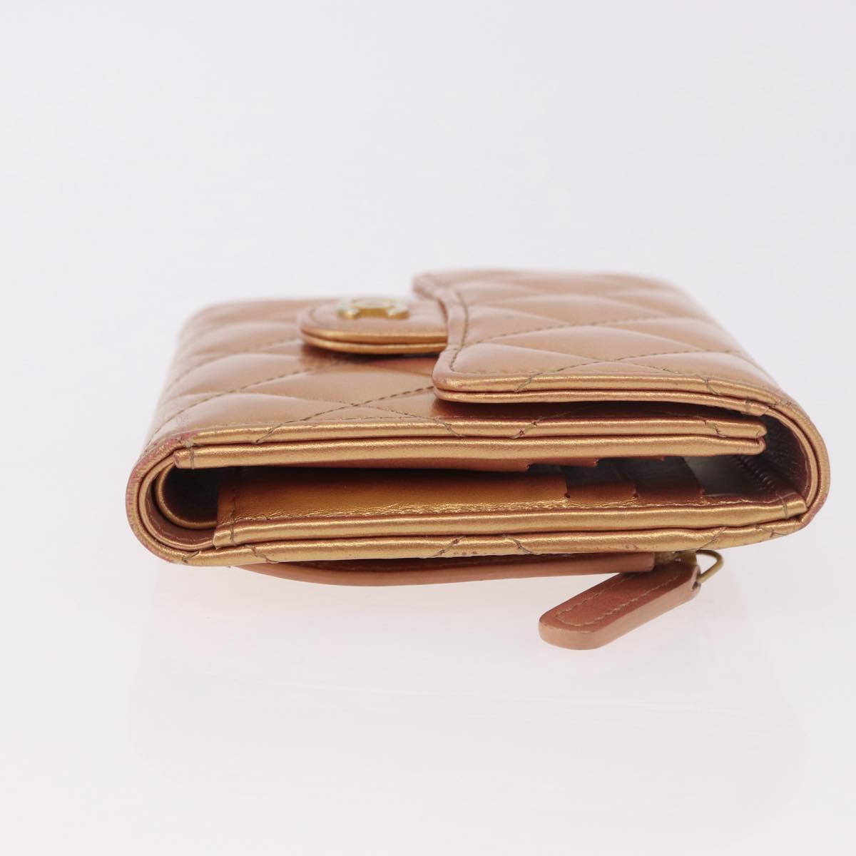 CHANEL Matelasse Compact Wallet Lamb Skin Gold CC Auth 184655M - Jerrillo image 4