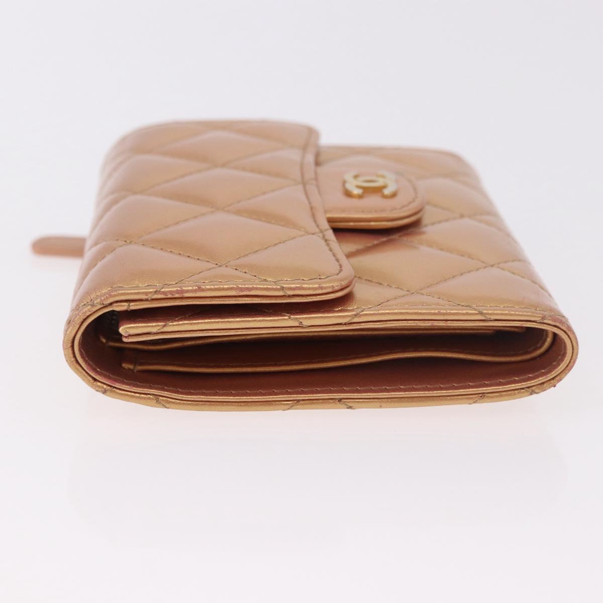CHANEL Matelasse Compact Wallet Lamb Skin Gold CC Auth 184655M - Jerrillo image 5