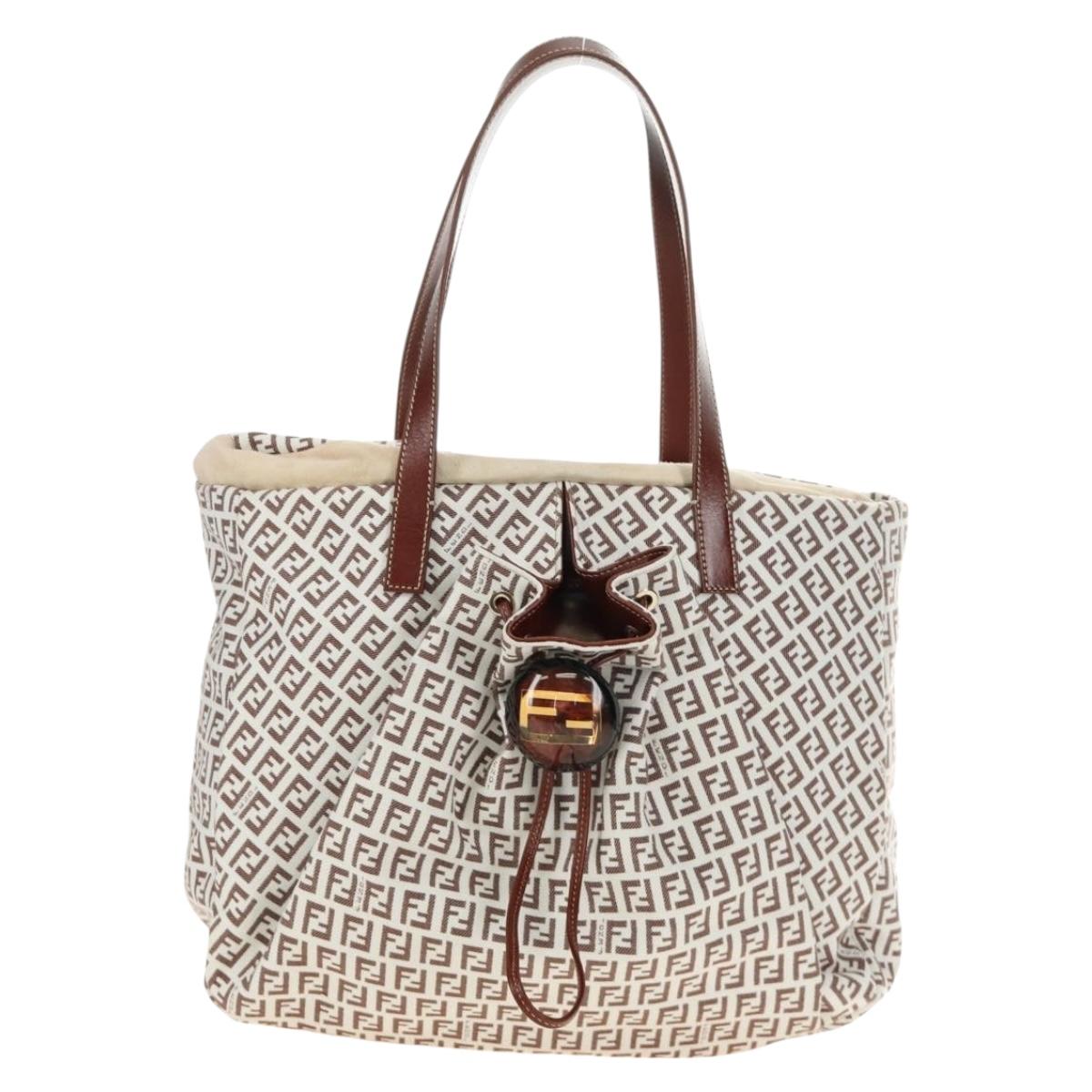 FENDI Zucchino Canvas Tote Bag White Gold Auth 184707V - Jerrillo image 2