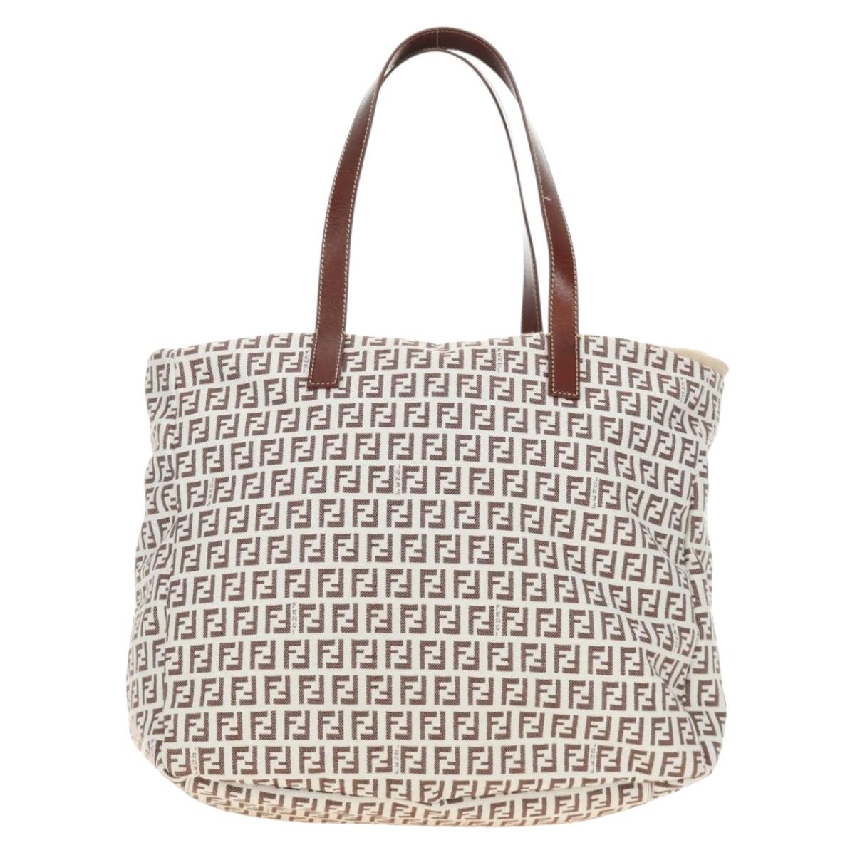 FENDI Zucchino Canvas Tote Bag White Gold Auth 184707V - Jerrillo image 3