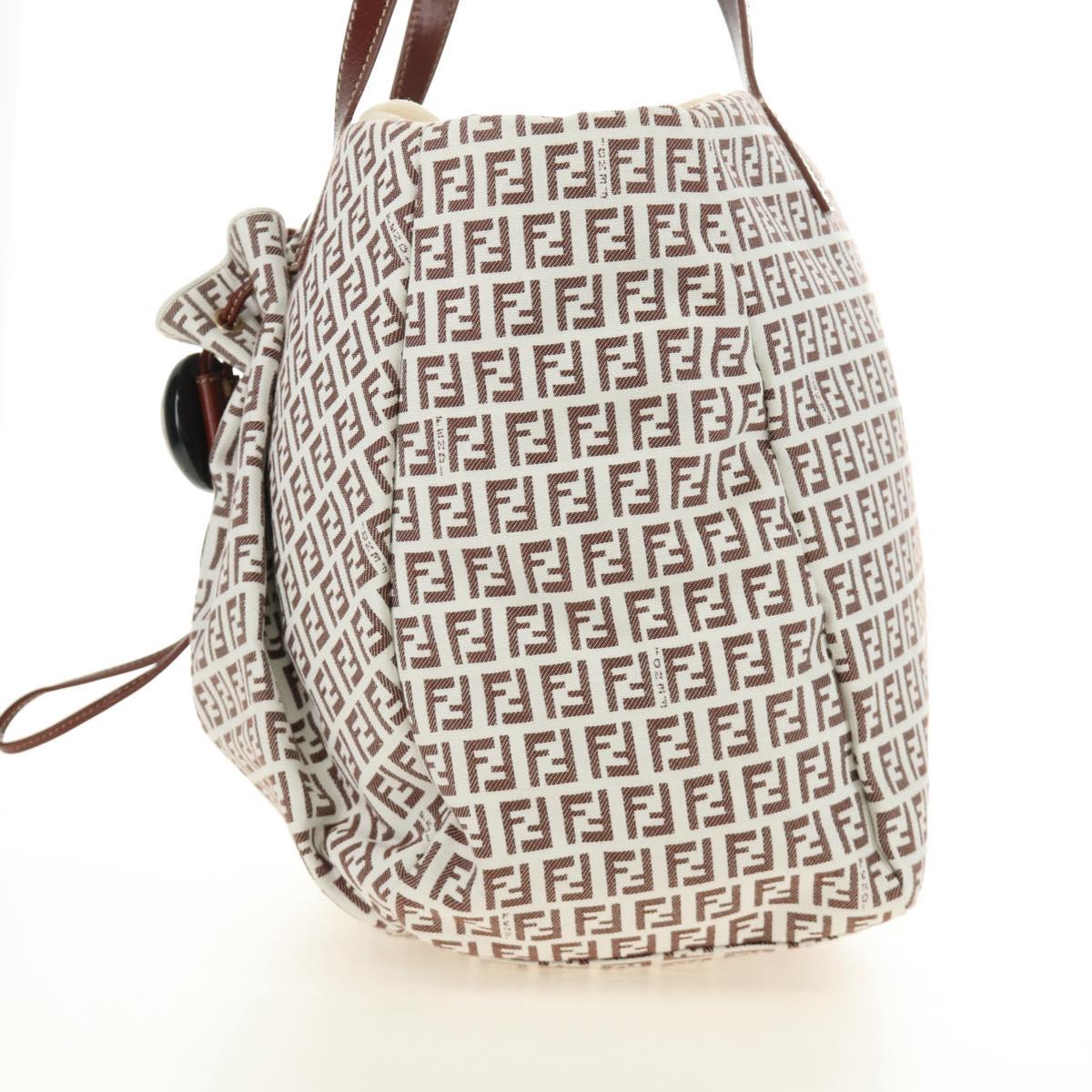 FENDI Zucchino Canvas Tote Bag White Gold Auth 184707V - Jerrillo image 4