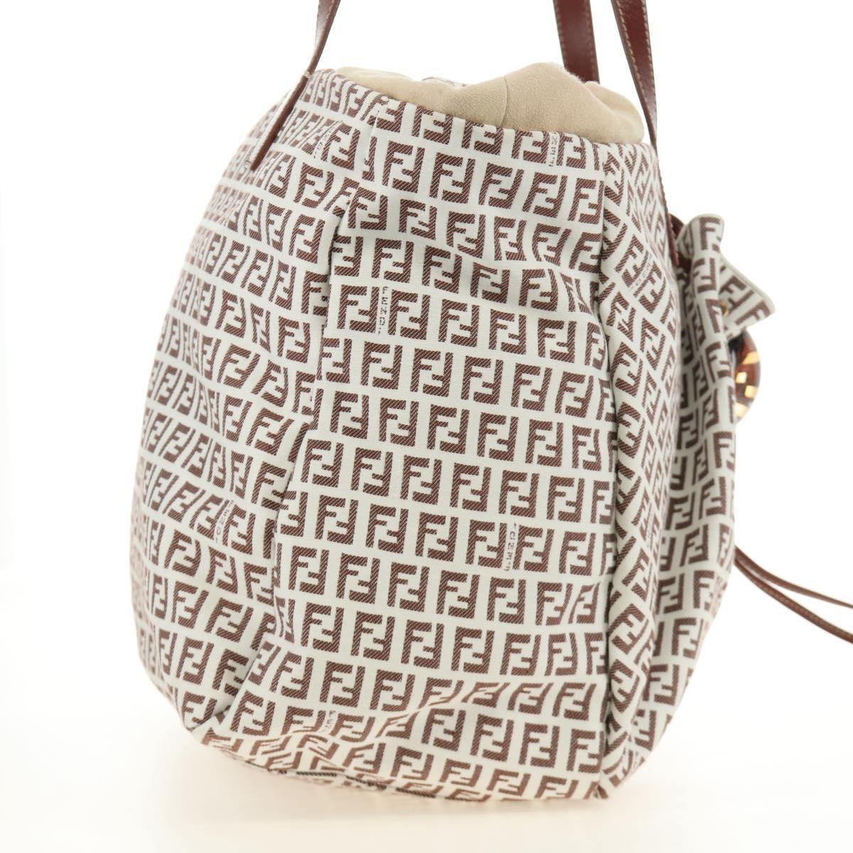 FENDI Zucchino Canvas Tote Bag White Gold Auth 184707V - Jerrillo image 5