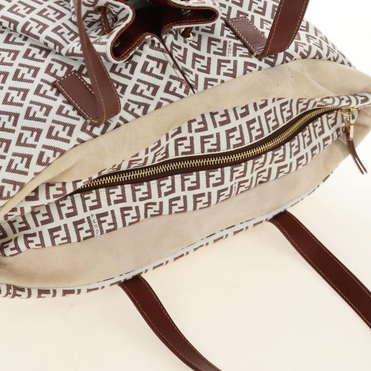 FENDI Zucchino Canvas Tote Bag White Gold Auth 184707V - Jerrillo image 6
