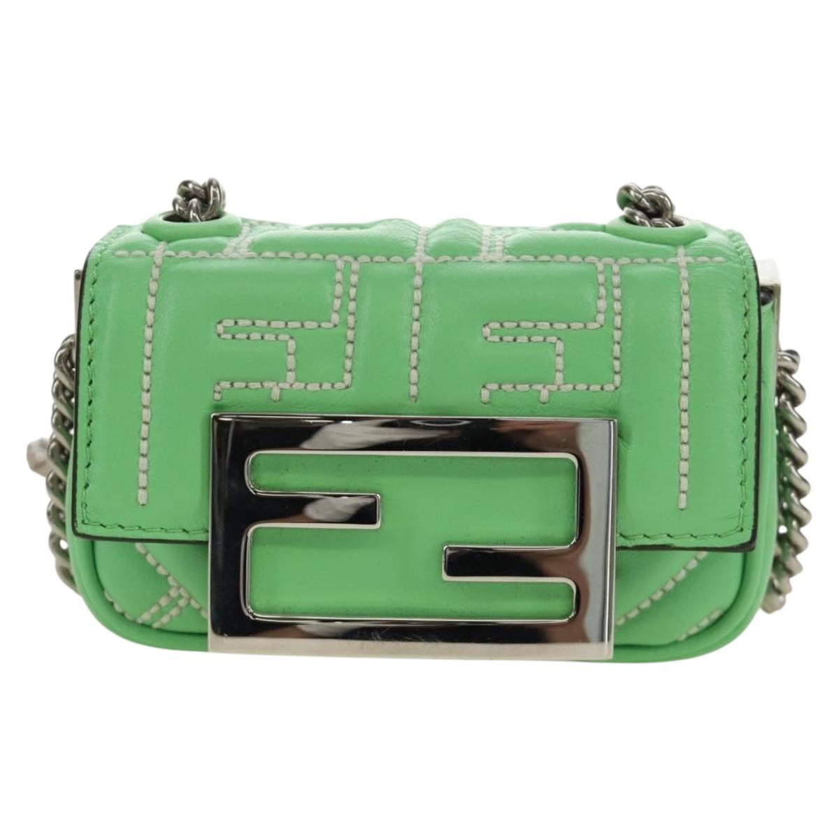 FENDI Nano Baguette Chain Shoulder Pouch Leather 2way green Auth 184863SAM - Jerrillo image 2