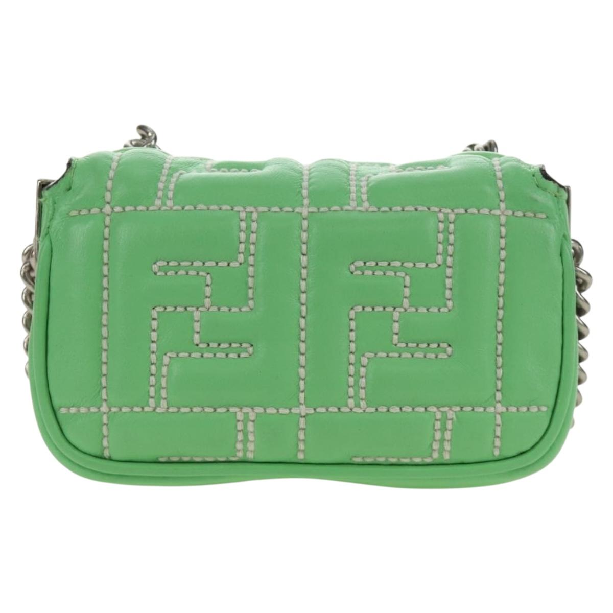 FENDI Nano Baguette Chain Shoulder Pouch Leather 2way green Auth 184863SAM - Jerrillo image 3