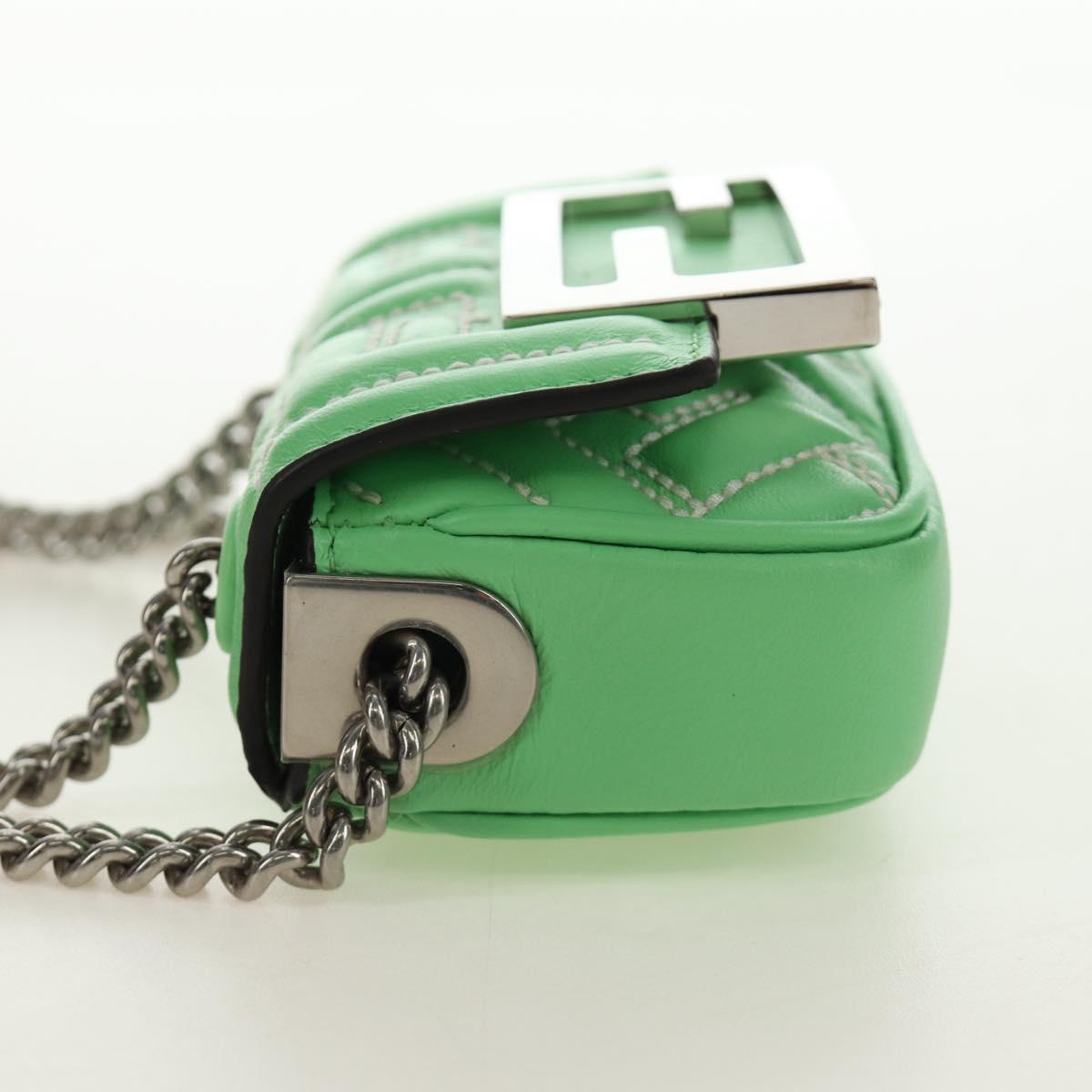 FENDI Nano Baguette Chain Shoulder Pouch Leather 2way green Auth 184863SAM - Jerrillo image 4