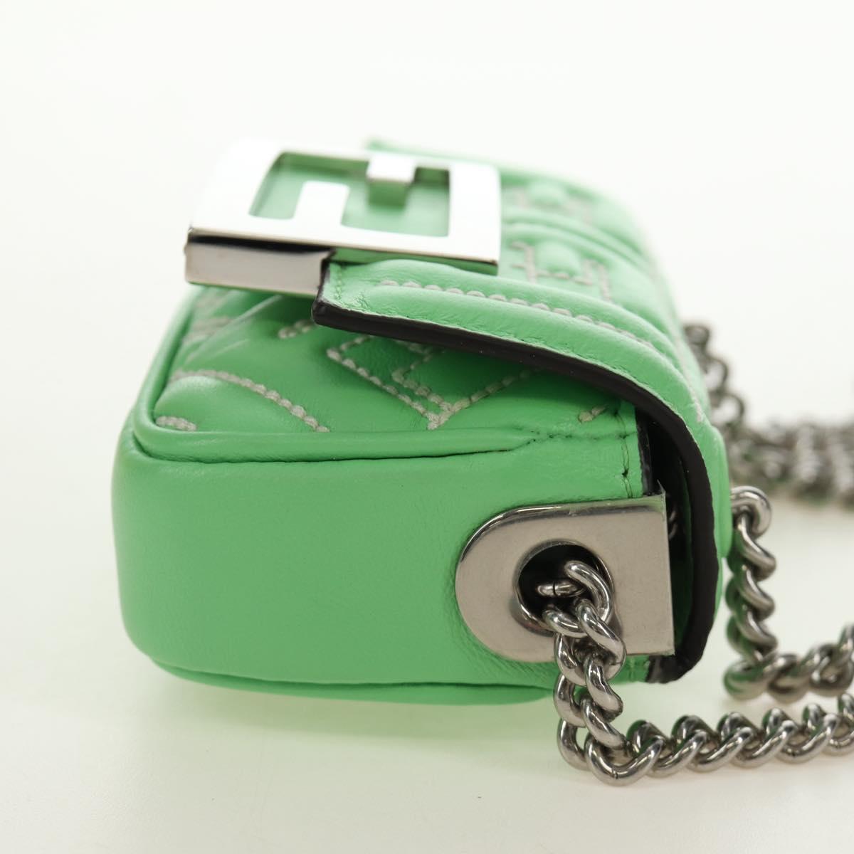 FENDI Nano Baguette Chain Shoulder Pouch Leather 2way green Auth 184863SAM - Jerrillo image 5