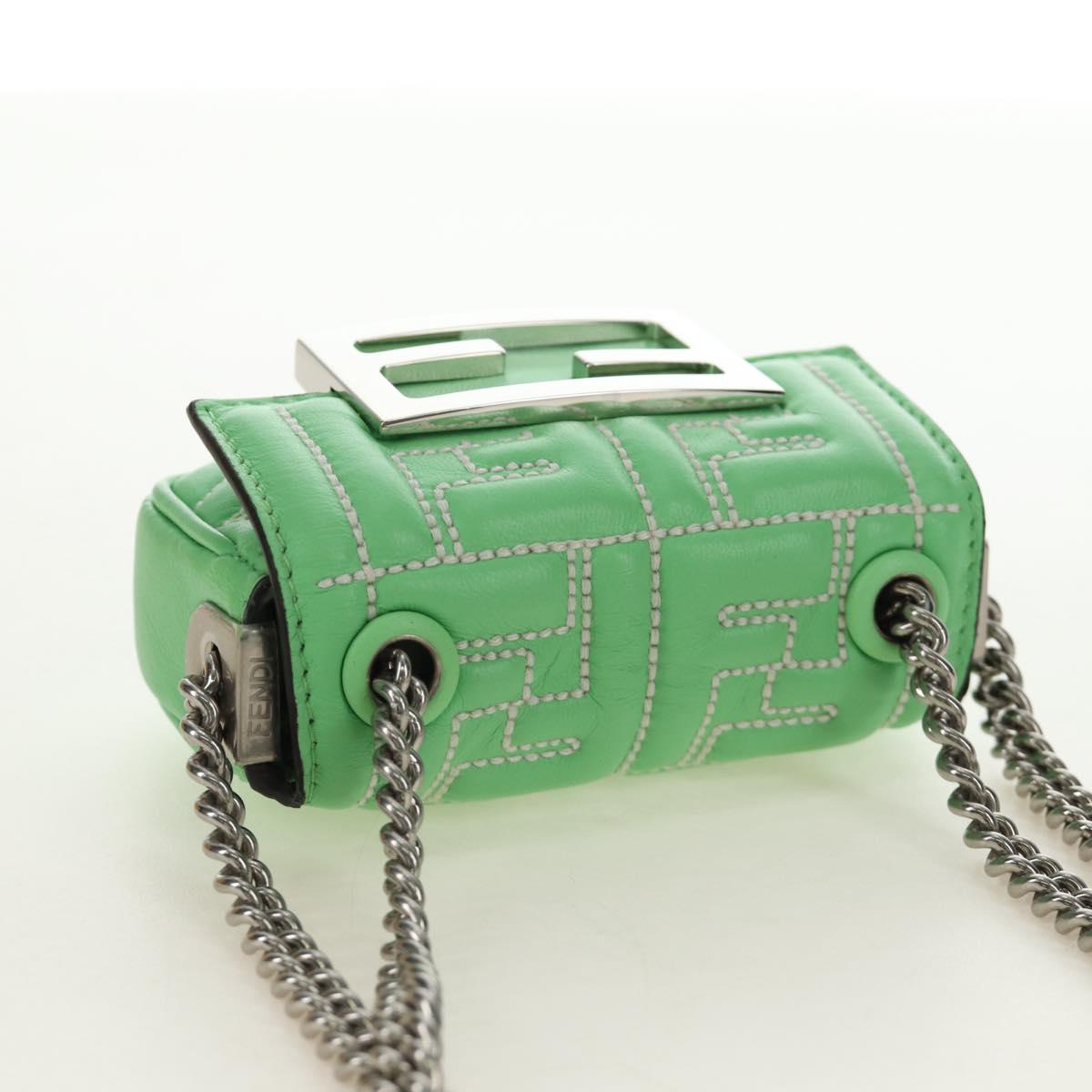 FENDI Nano Baguette Chain Shoulder Pouch Leather 2way green Auth 184863SAM - Jerrillo image 6