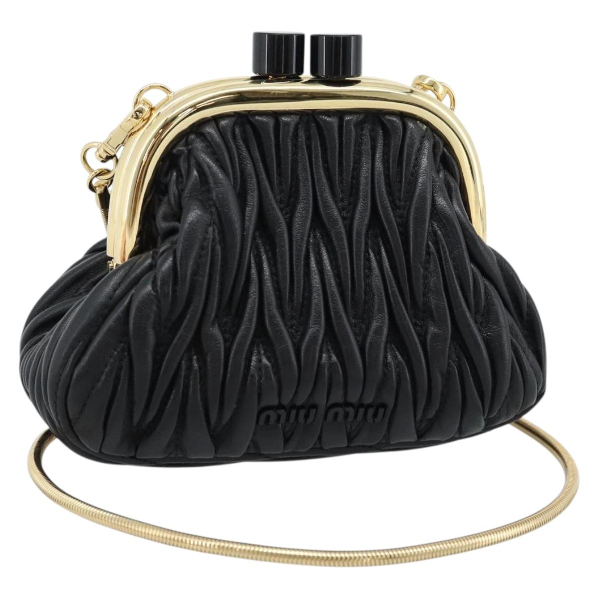 Miu Miu Bell Matelasse Chain Shoulder Bag Leather Black Gold Auth 184906SAM - Jerrillo