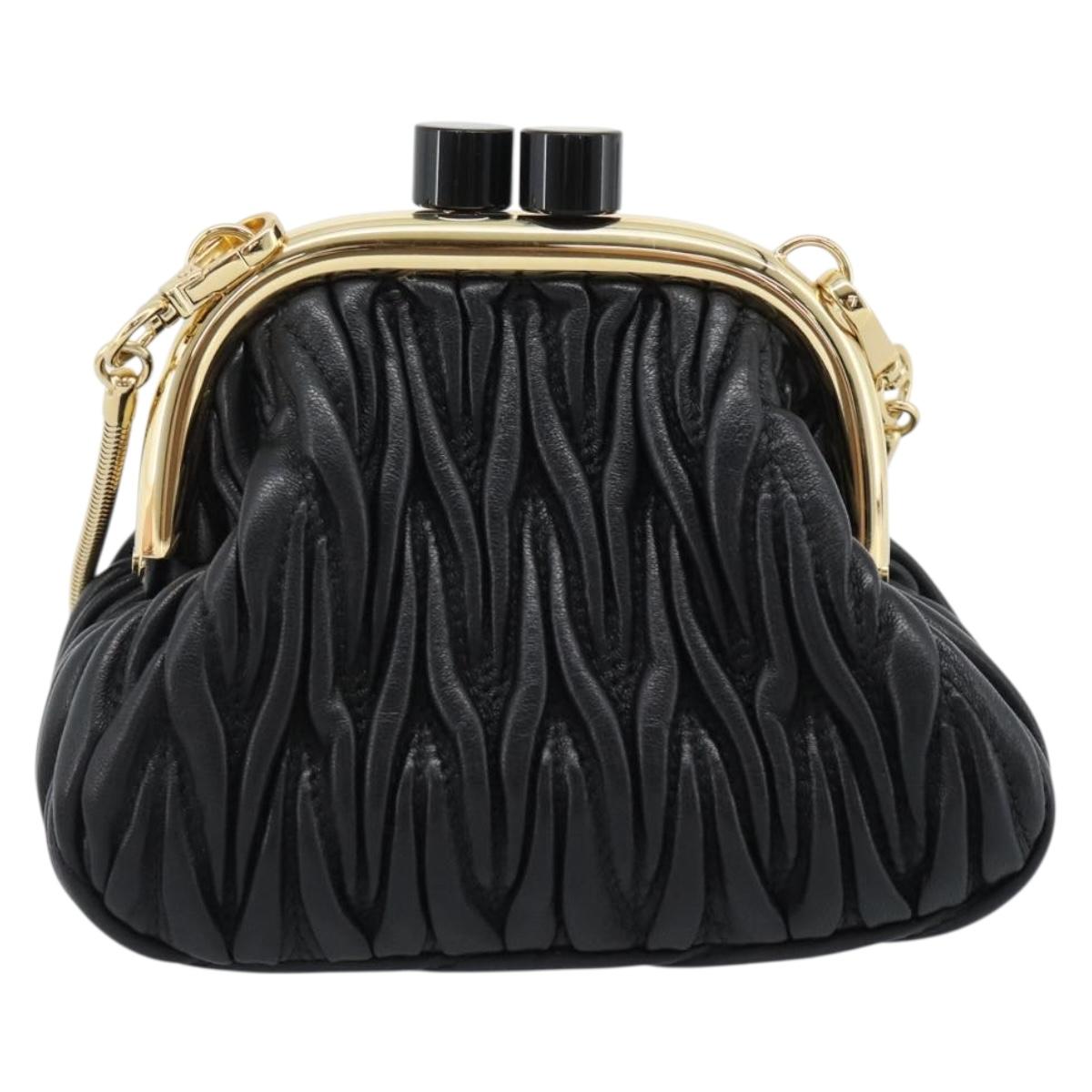 Miu Miu Bell Matelasse Chain Shoulder Bag Leather Black Gold Auth 184906SAM - Jerrillo image 2