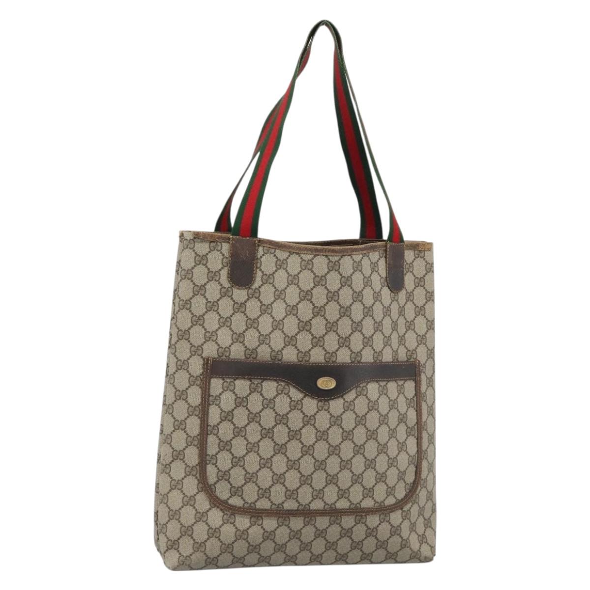 GUCCI GG Supreme Web Sherry Line Tote Bag PVC Beige Gold Auth 184959 - Jerrillo