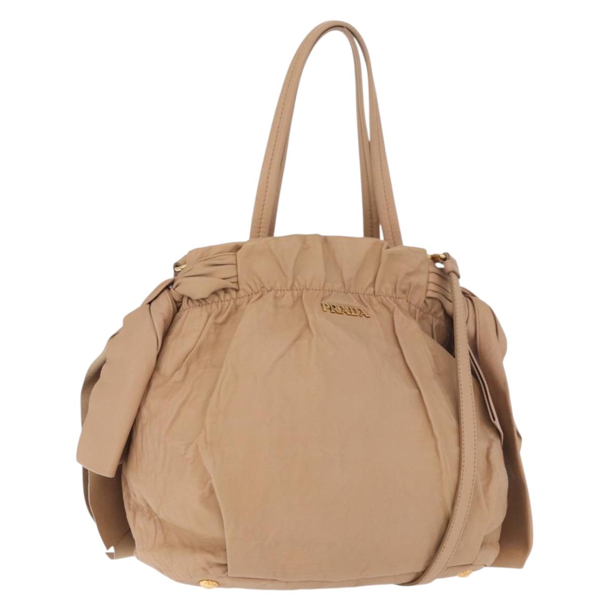 PRADA Tote Bag Canvas Leather 2way Beige Gold Auth 185028V - Jerrillo