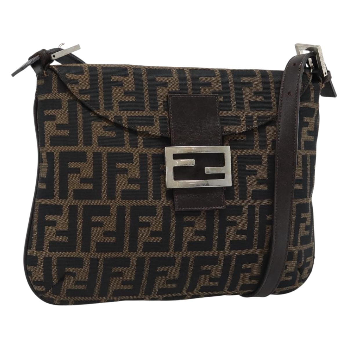 FENDI Zucca Canvas Mamma Baguette Shoulder Bag Black Brown Auth 185075V - Jerrillo