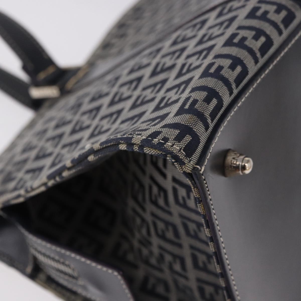 FENDI Zucchino Canvas Hand Bag Navy Silver Auth 185085V - Jerrillo image 10