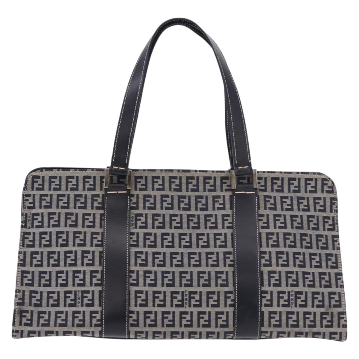 FENDI Zucchino Canvas Hand Bag Navy Silver Auth 185085V - Jerrillo image 2