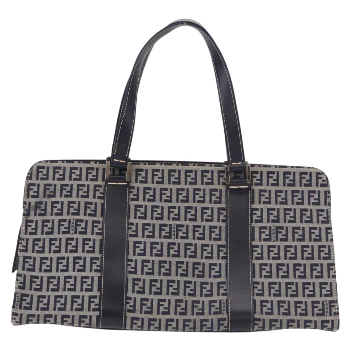 FENDI Zucchino Canvas Hand Bag Navy Silver Auth 185085V - Jerrillo image 3