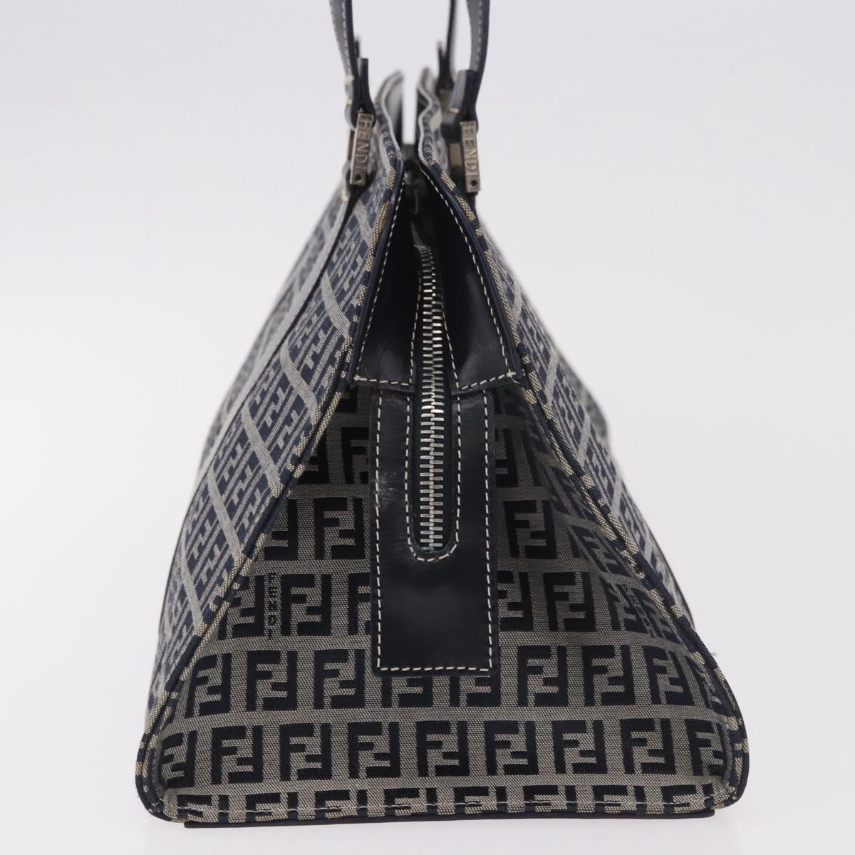 FENDI Zucchino Canvas Hand Bag Navy Silver Auth 185085V - Jerrillo image 4