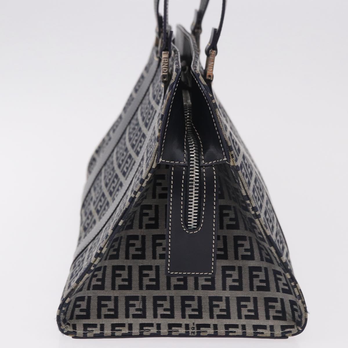 FENDI Zucchino Canvas Hand Bag Navy Silver Auth 185085V - Jerrillo image 5
