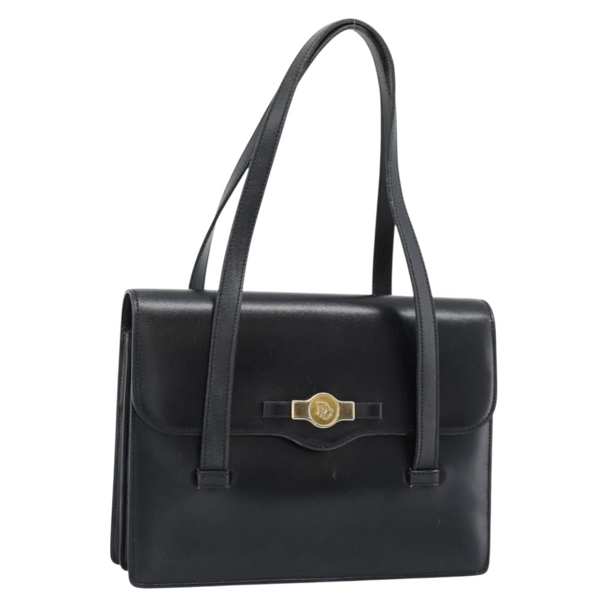 Christian Dior Hand Bag Leather Black Gold Auth 185093 - Jerrillo