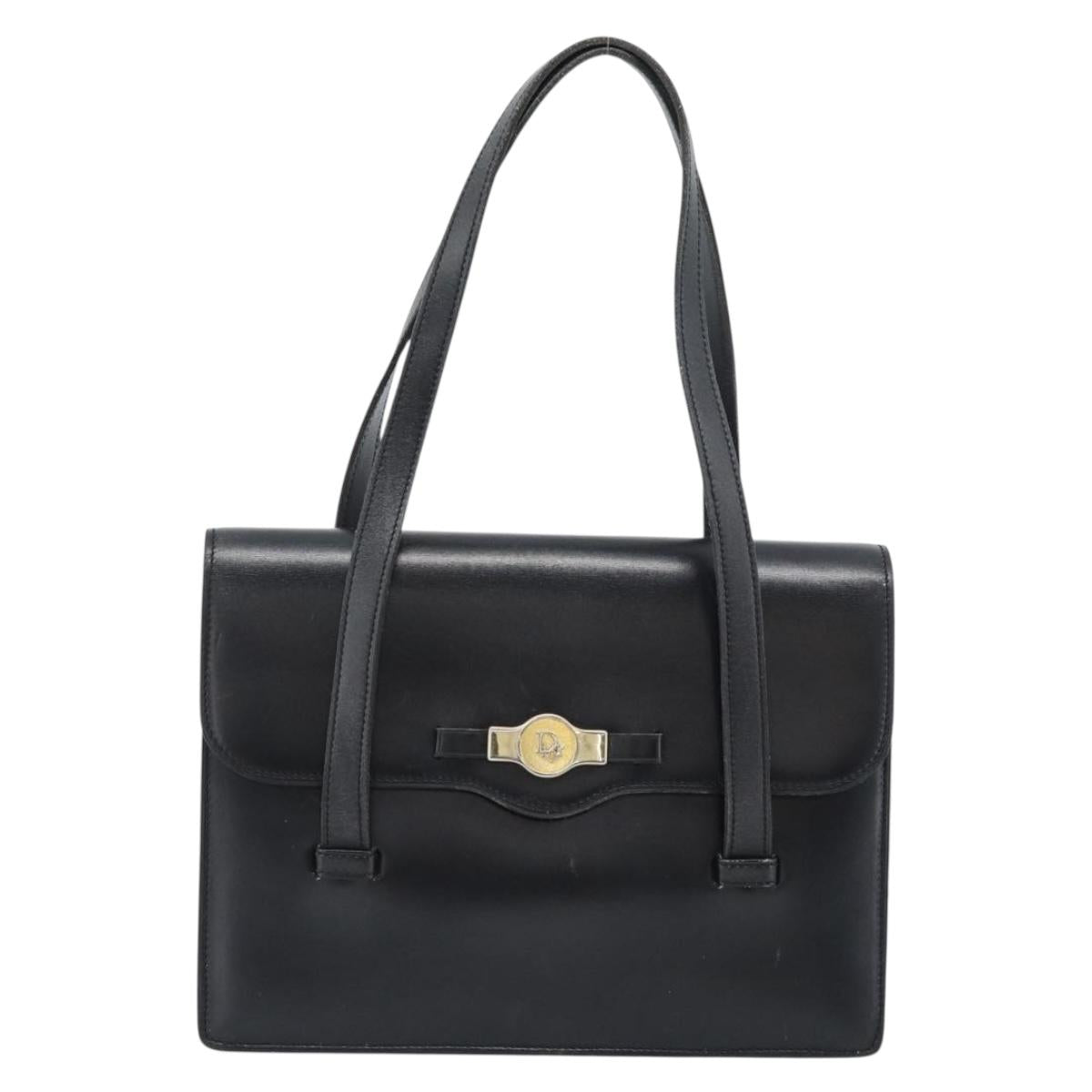 Christian Dior Hand Bag Leather Black Gold Auth 185093 - Jerrillo image 2