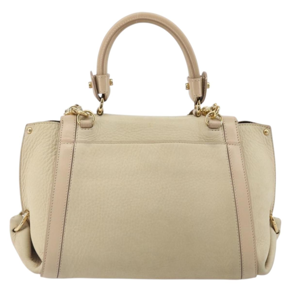 Salvatore Ferragamo Gancini Hand Bag Leather 2way Ivory Gold Auth 185142A - Jerrillo image 3