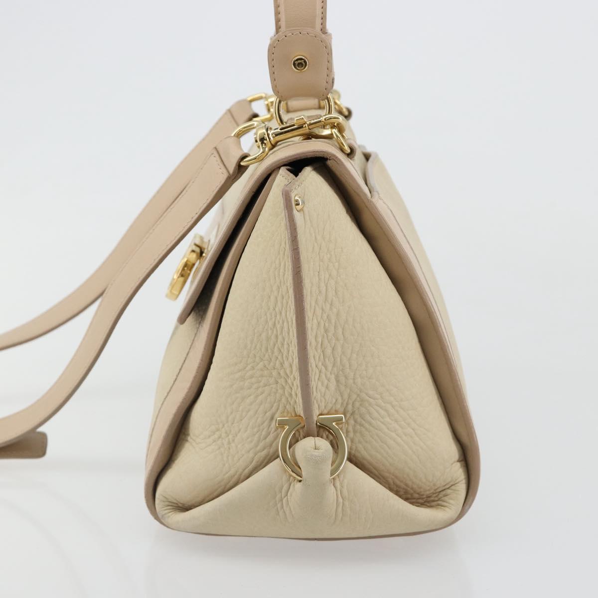 Salvatore Ferragamo Gancini Hand Bag Leather 2way Ivory Gold Auth 185142A - Jerrillo image 4