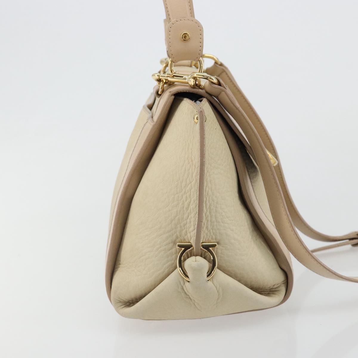 Salvatore Ferragamo Gancini Hand Bag Leather 2way Ivory Gold Auth 185142A - Jerrillo image 5