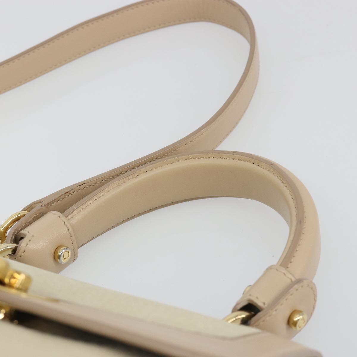 Salvatore Ferragamo Gancini Hand Bag Leather 2way Ivory Gold Auth 185142A - Jerrillo image 8