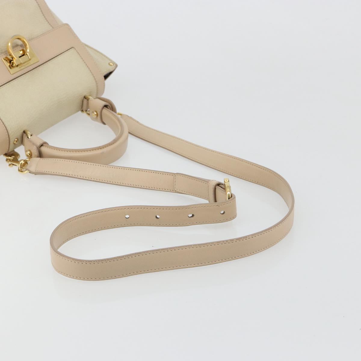 Salvatore Ferragamo Gancini Hand Bag Leather 2way Ivory Gold Auth 185142A - Jerrillo image 9
